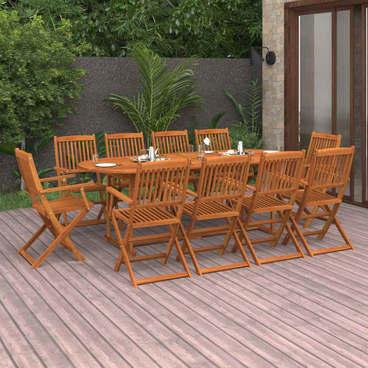 11 Piece Garden Dining Set 220x90x75 cm Solid Wood Acacia