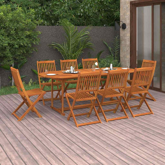 9 Piece Garden Dining Set 220x90x75 cm Solid Wood Acacia