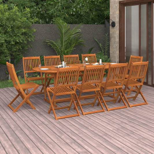 11 Piece Garden Dining Set 220x90x75 cm Solid Wood Acacia