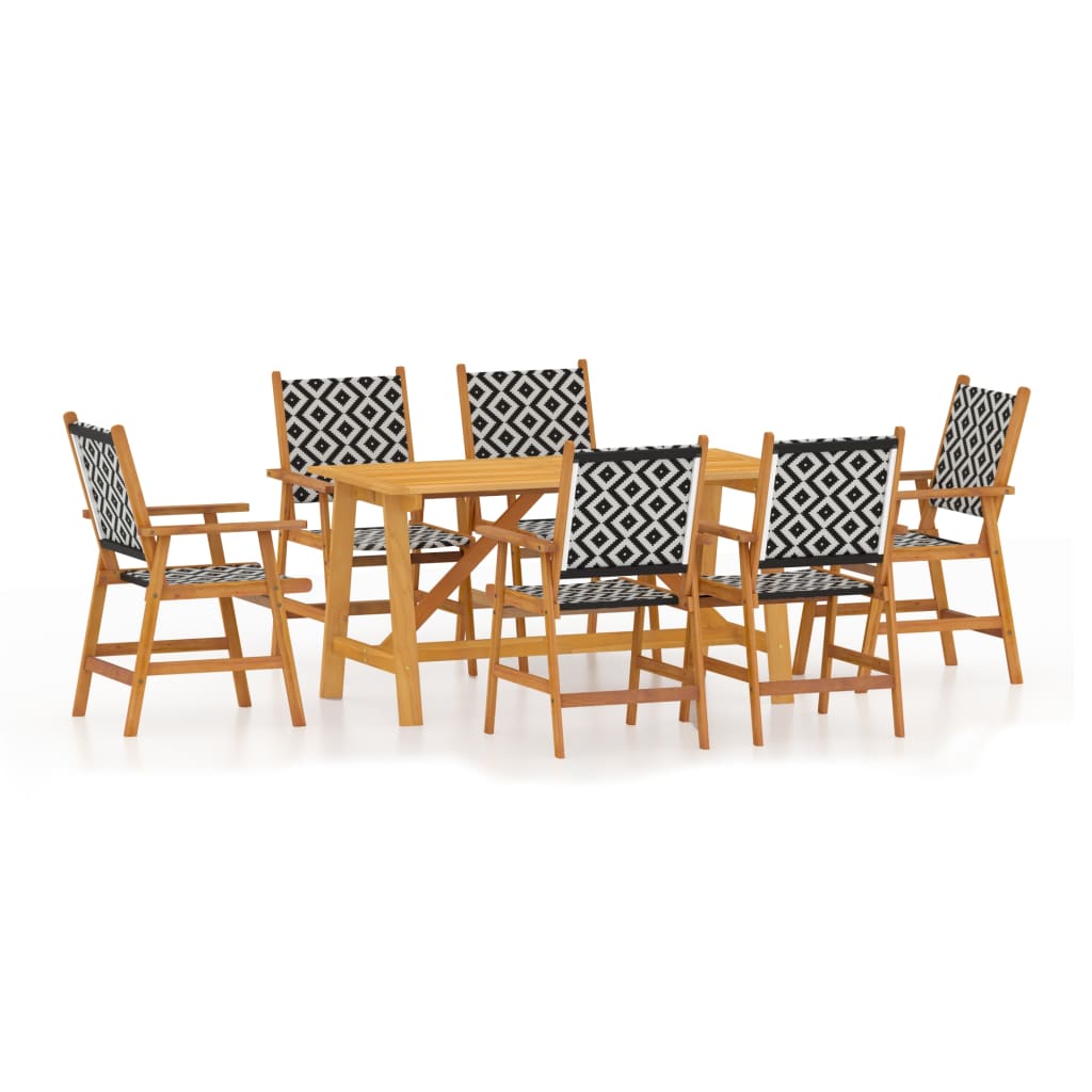 Garden Dining Set | Brown | Solid Acacia Wood, Poly Rattan | 7 Piece