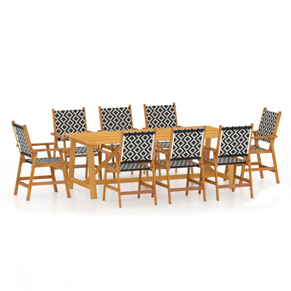Garden Dining Set | Brown | Solid Acacia wood, Poly Rattan | 9 Piece Set