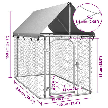 Dog Kennel Silver Galvanized steel, Polyethylene