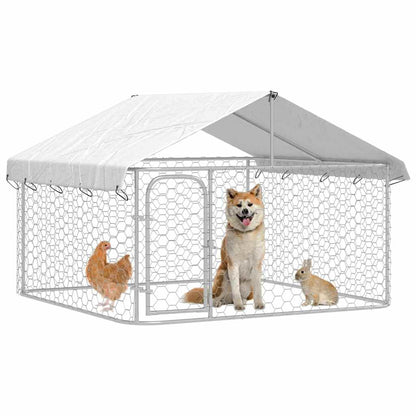 Dog Kennel Silver Galvanized steel, polyethylene Large Dog Kennel