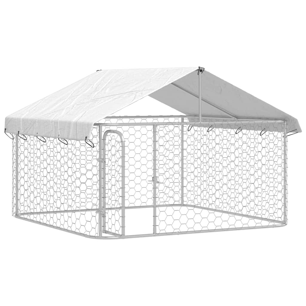 Dog Kennel Silver Galvanized steel, polyethylene Large Dog Kennel