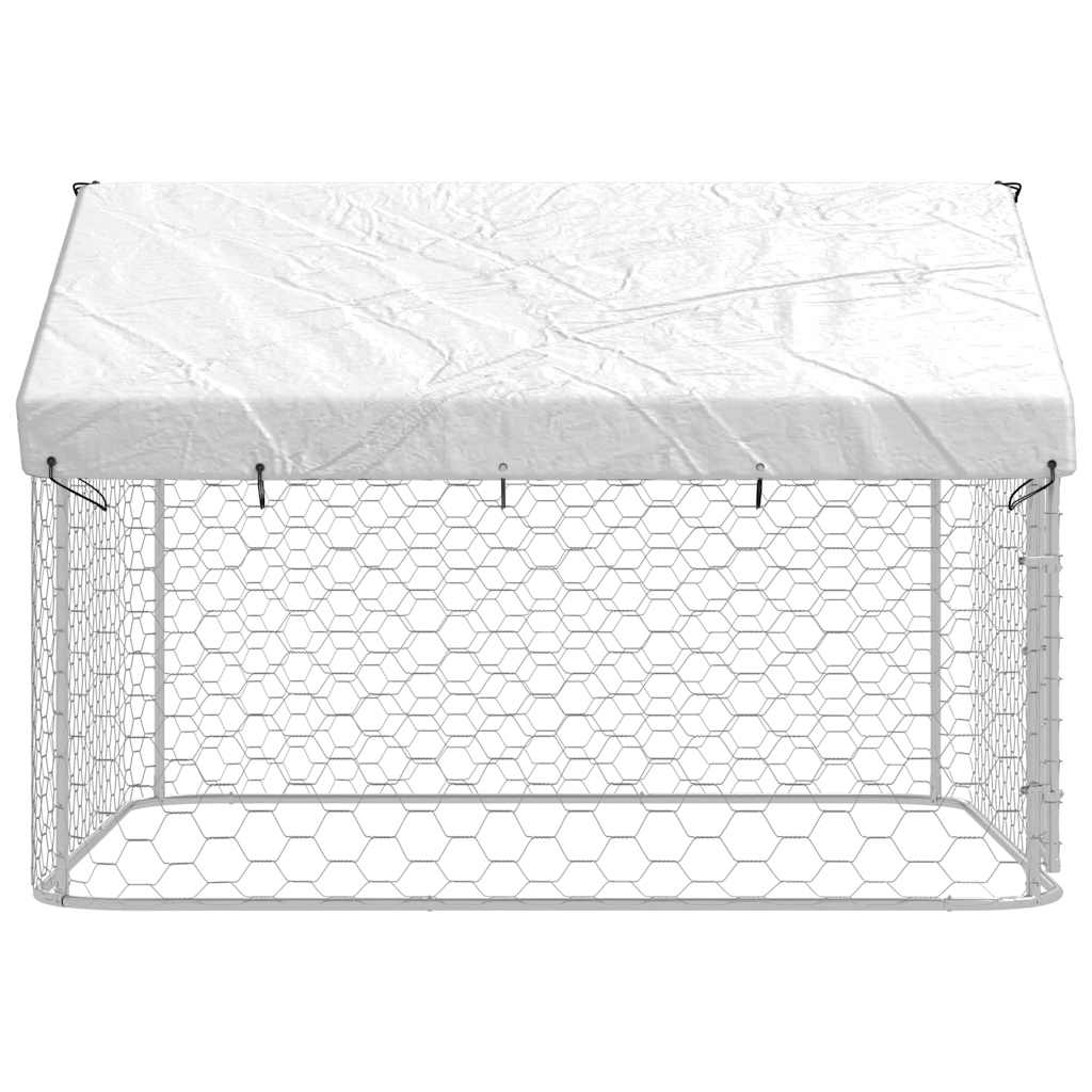 Dog Kennel Silver Galvanized steel, polyethylene Large Dog Kennel