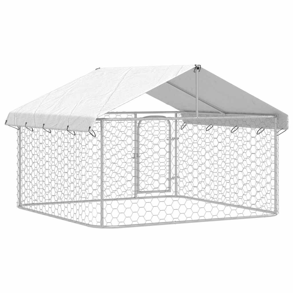 Dog Kennel Silver Galvanized steel, polyethylene Large Dog Kennel