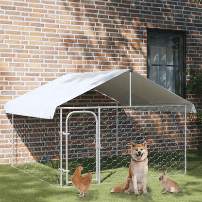 Dog Kennel Silver Galvanized steel, polyethylene Large Dog Kennel