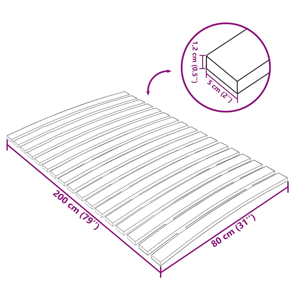 340071 vidaXL Bed Slats Replacement with 17 Slats 80x200 cm