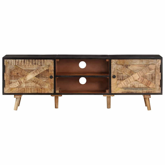 TV Cabinet | Natural wood, Black | Rough Mango Wood, Solid Acacia Wood