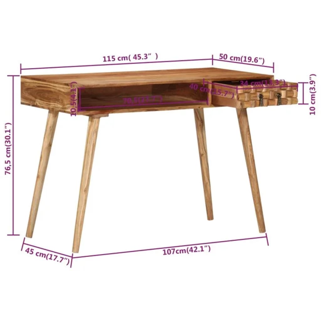 Writing Desk 115x50x76 cm Solid Wood Acacia