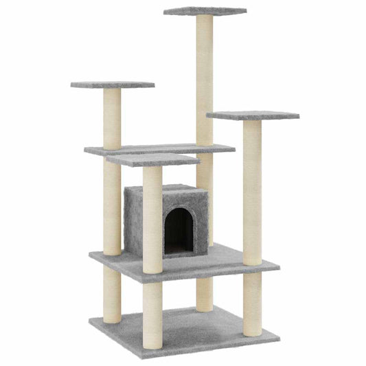Cat Tree | Light Grey | Engineered Wood, Plush, Sisal | Medium | Durable