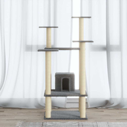 Cat Tree | Light Grey | Engineered Wood, Plush, Sisal | Medium | Durable