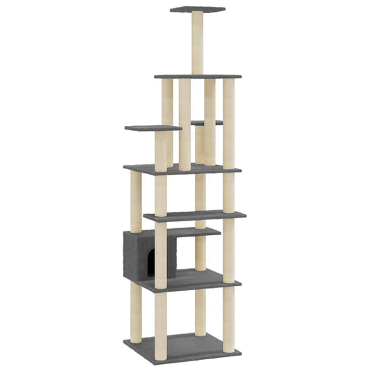 Cat Tree | Dark grey | Engineered wood, plush, sisal | Large