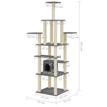 Cat Tree with Sisal Scratching Posts Dark Grey 183 cm