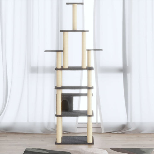 Cat Tree | Dark grey | Engineered wood, plush, sisal | Large