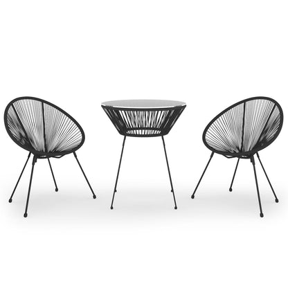 Dining Set | Black | Round PVC Rattan | Decorative Inlays | Dining Set