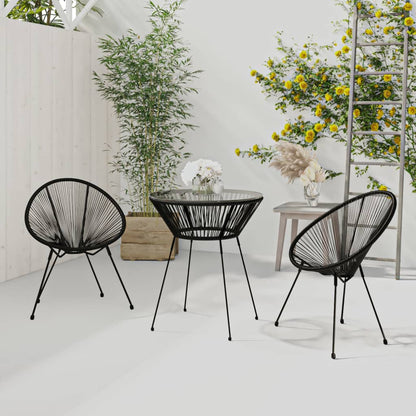 Dining Set | Black | Round PVC Rattan | Decorative Inlays | Dining Set