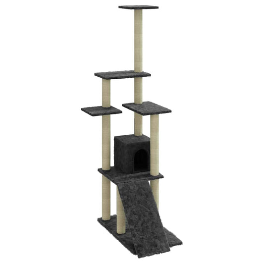 Cat Tree | Dark grey | Engineered wood, plush, sisal | 155 cm tall