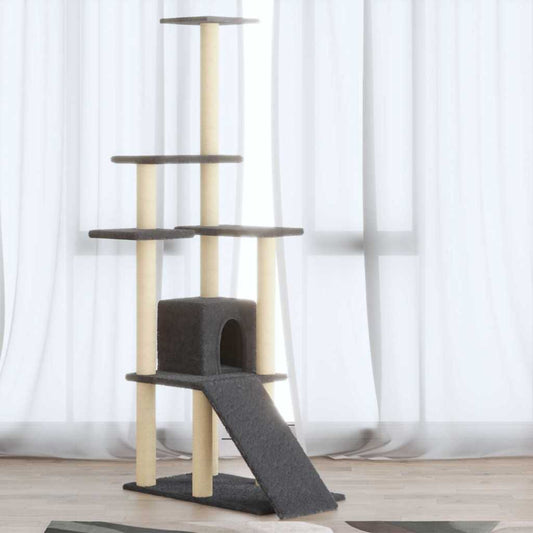 Cat Tree | Dark grey | Engineered wood, plush, sisal | 155 cm tall