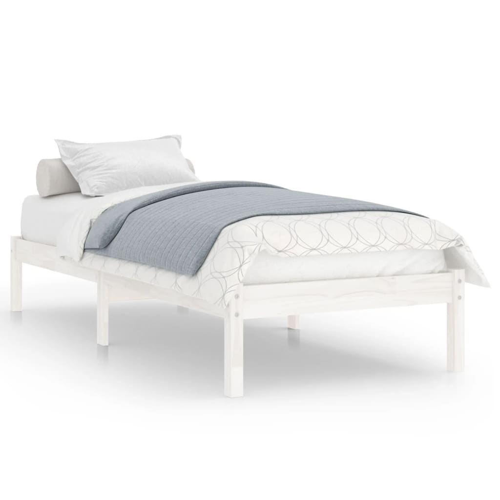 Bed Frame | White | Solid Pine Wood | 90x190 cm | Bed Frame | Rectangular