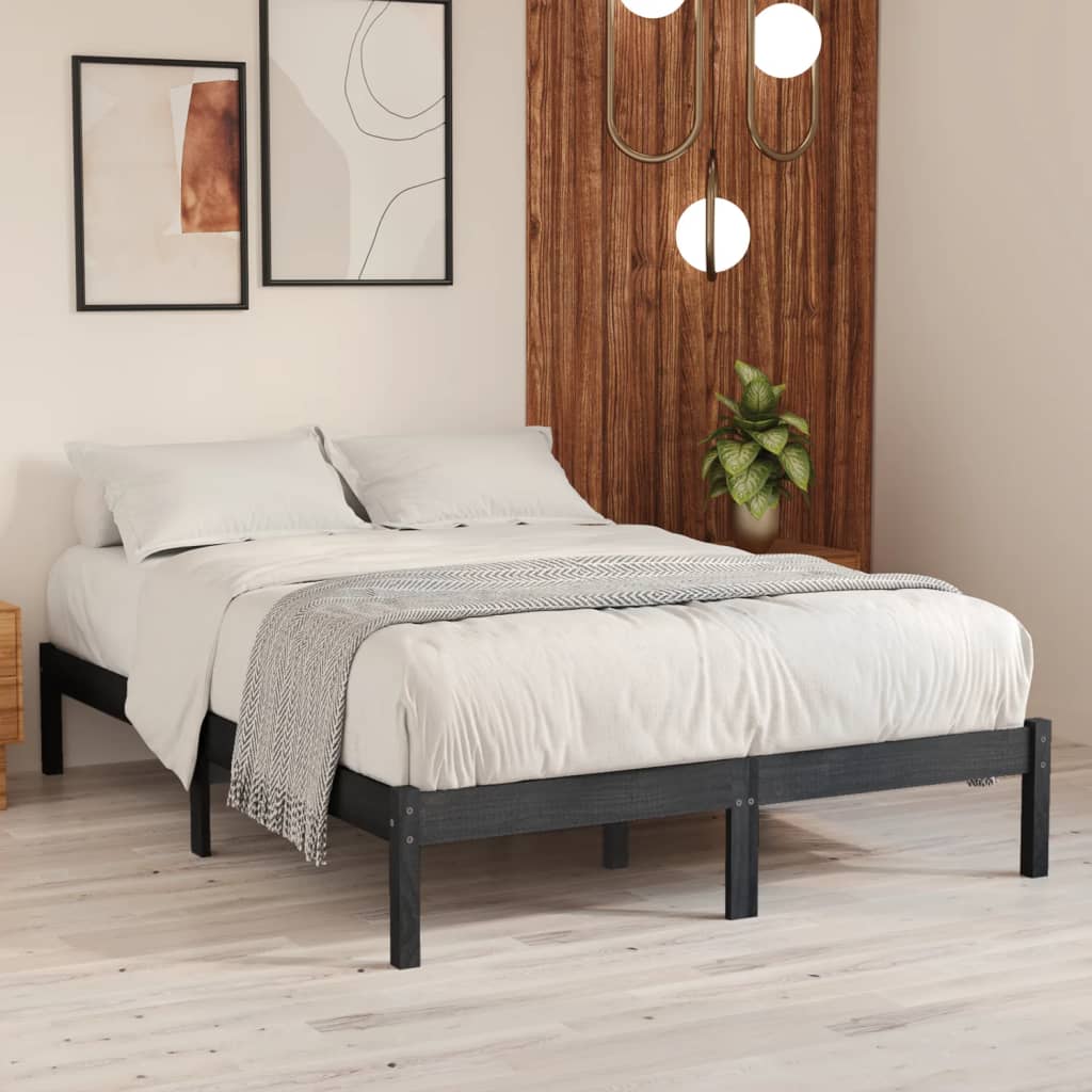 Bed Frame | Grey | Solid pinewood | 200 x 200 cm | Durable | Bed Frame