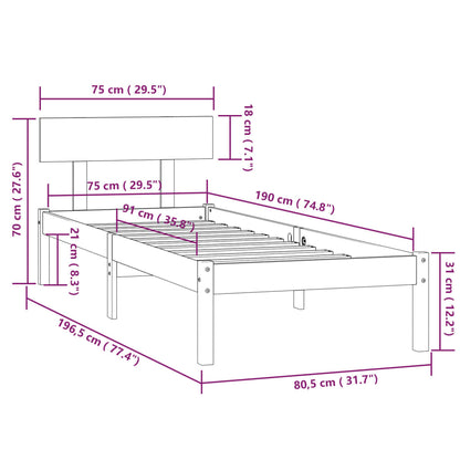 Bed Frame | Black | Solid pine wood | Small Single | Bed Frame