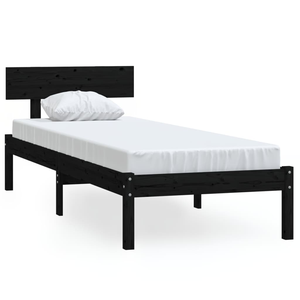 Bed Frame without Mattress Black Solid Wood Pine Single