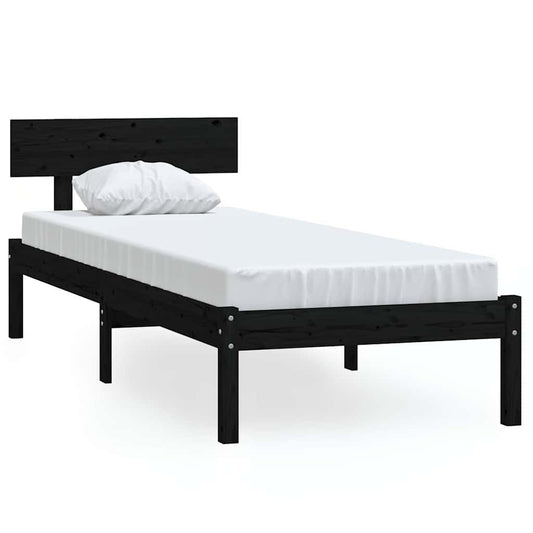 Bed Frame without Mattress Black Solid Wood Pine Single