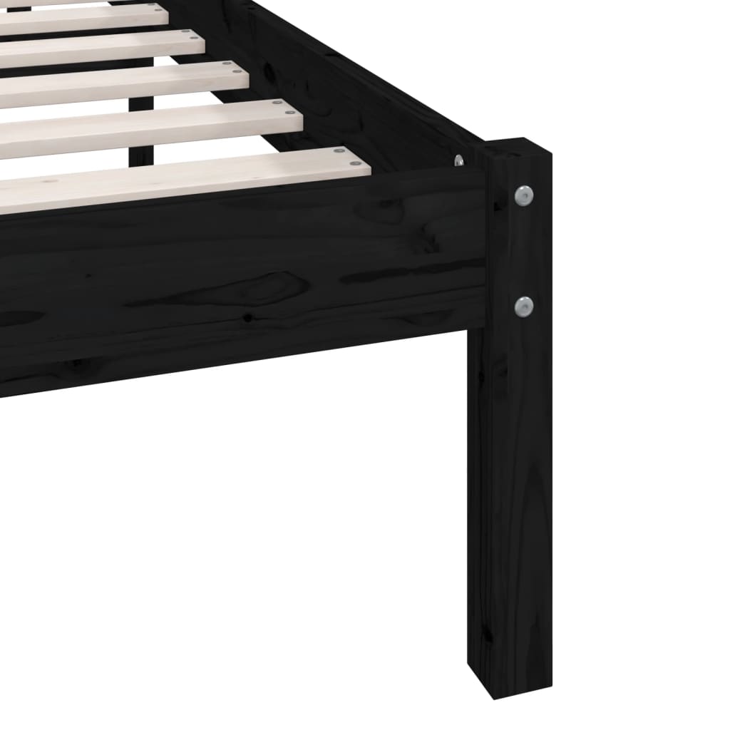 Bed Frame without Mattress Black Solid Wood Pine Single