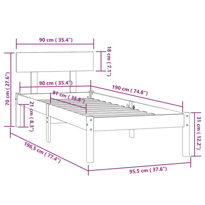 Bed Frame without Mattress Black Solid Wood Pine Single