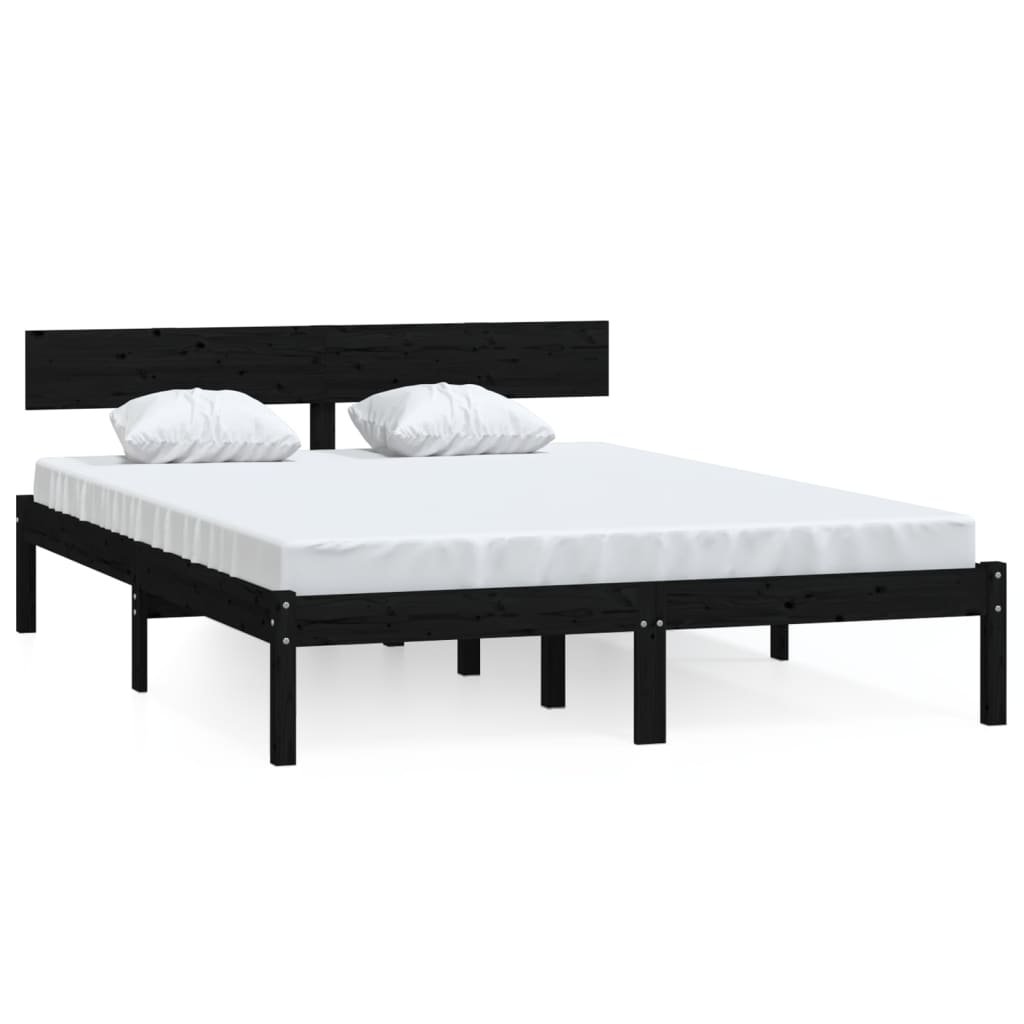 Bed Frame without Mattress Black Solid Wood Pine Double