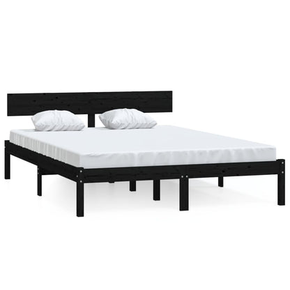 Bed Frame without Mattress Black Solid Wood Pine Double