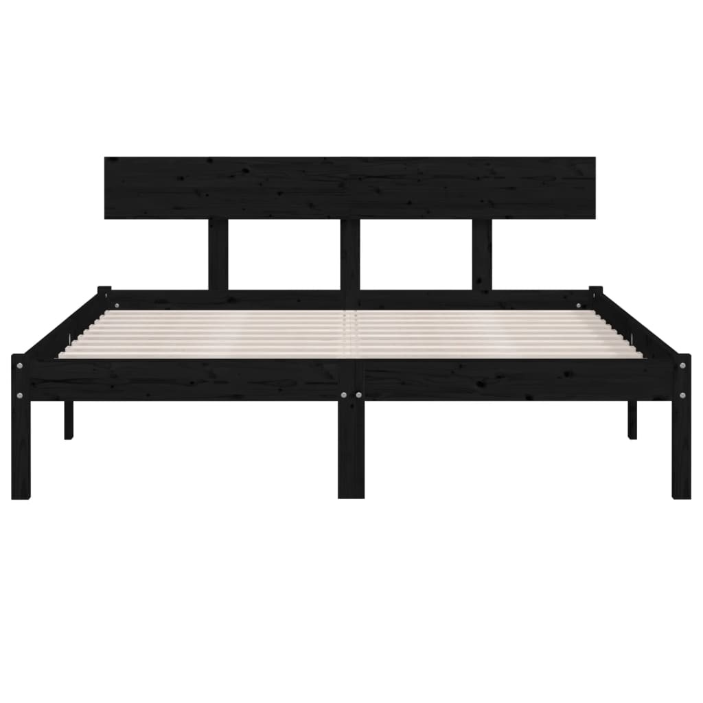 Bed Frame without Mattress Black Solid Wood Pine Double