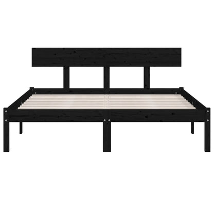 Bed Frame without Mattress Black Solid Wood Pine Double