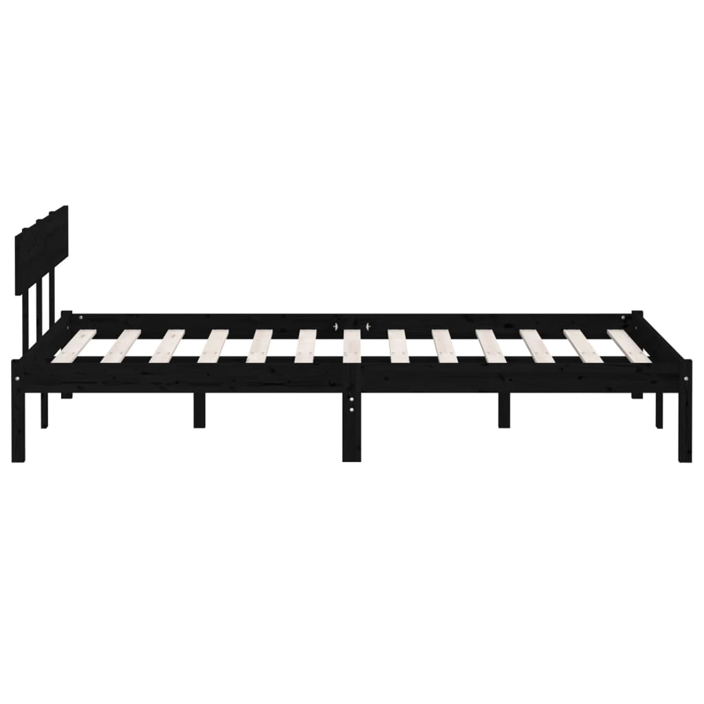 Bed Frame without Mattress Black Solid Wood Pine Double