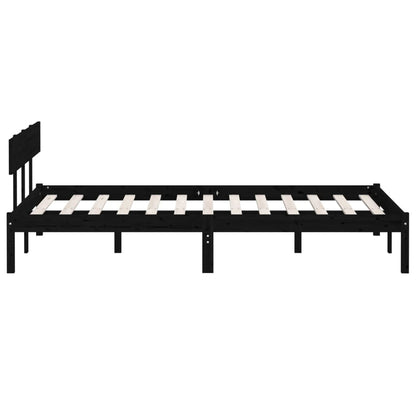 Bed Frame without Mattress Black Solid Wood Pine Double