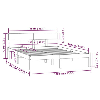 Bed Frame without Mattress Black Solid Wood Pine Double