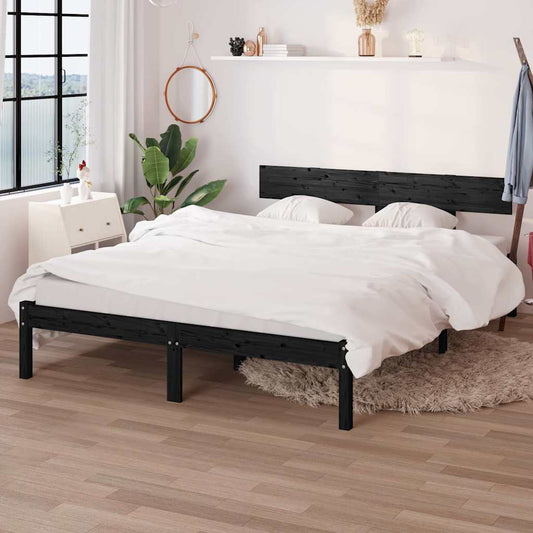 Bed Frame without Mattress Black Solid Wood Pine Double