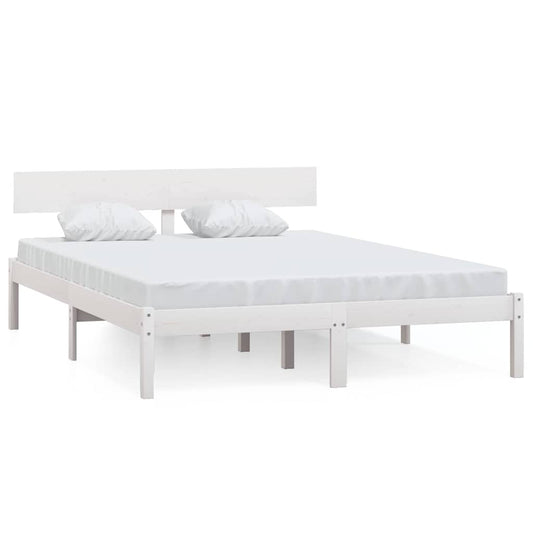 Bed Frame without Mattress White Solid Wood 140x190 cm