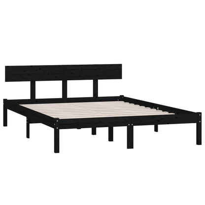 Bed Frame without Mattress Black Solid Wood 140x190 cm