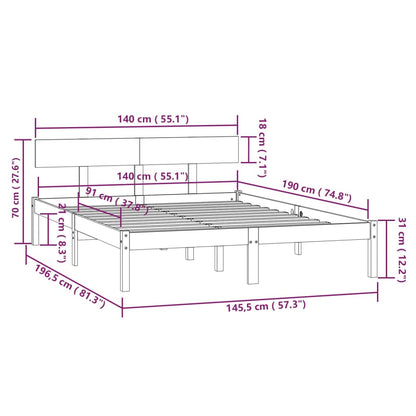 Bed Frame without Mattress Black Solid Wood 140x190 cm