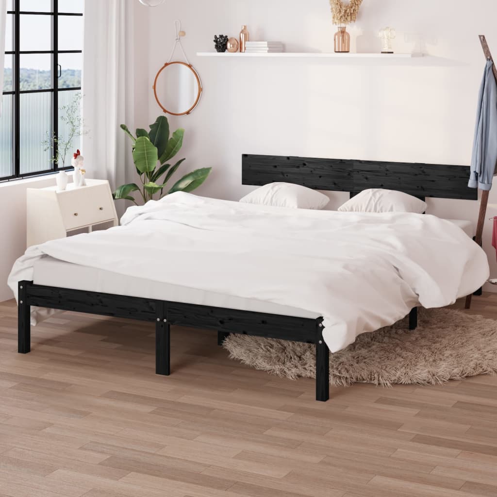 Bed Frame without Mattress Black Solid Wood 140x190 cm