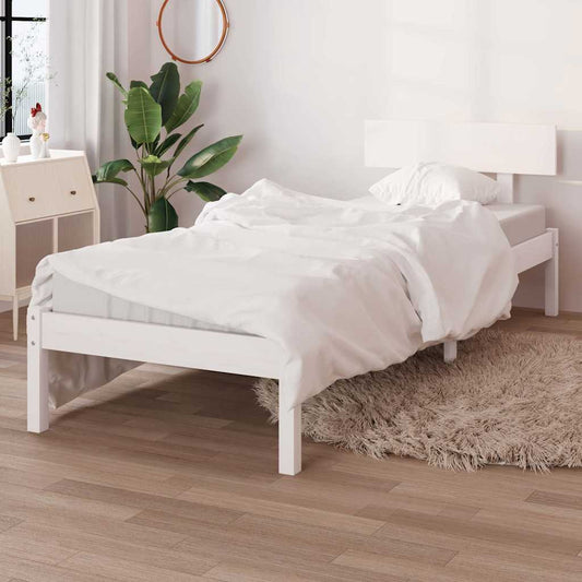 Bed Frame without Mattress White Solid Wood 90x200 cm