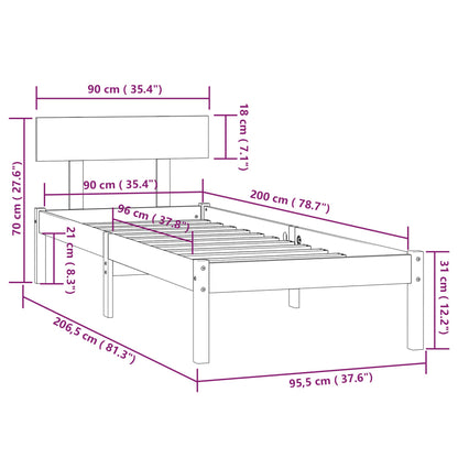 Bed Frame | Black | Solid pinewood | Single | Durable | Bed Frame