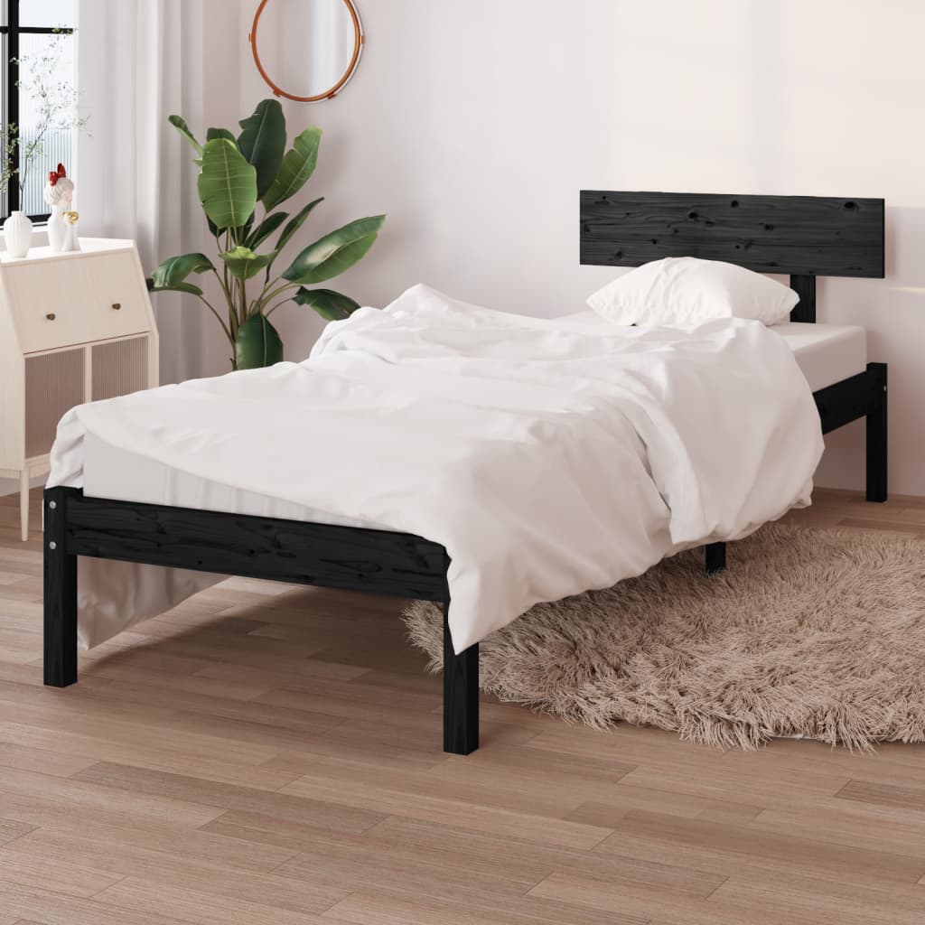 Bed Frame | Black | Solid pinewood | Single | Durable | Bed Frame