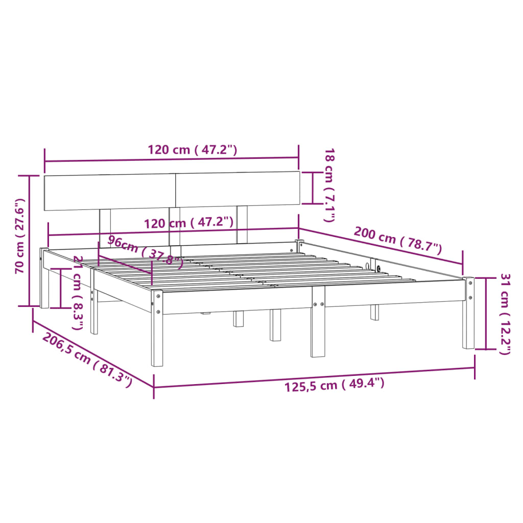 Bed Frame | White | Solid Pine Wood | Double | Minimalistic | Bed Frame