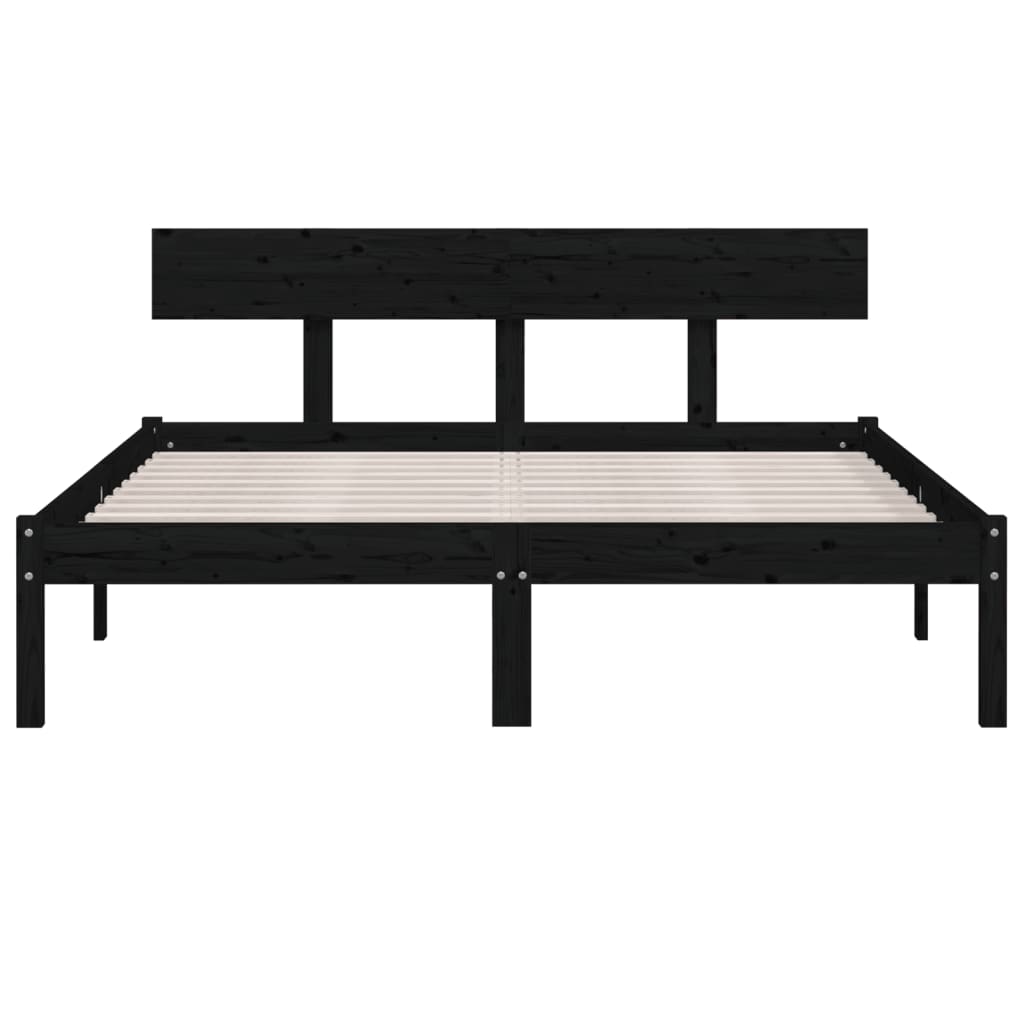 Bed Frame | Black | Solid pinewood | Double | Durable | Bed Frame