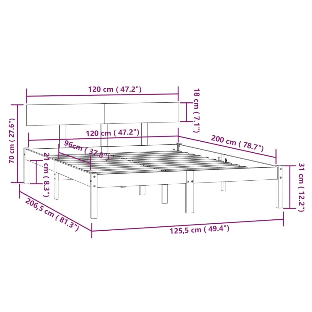 Bed Frame | Black | Solid pinewood | Double | Durable | Bed Frame