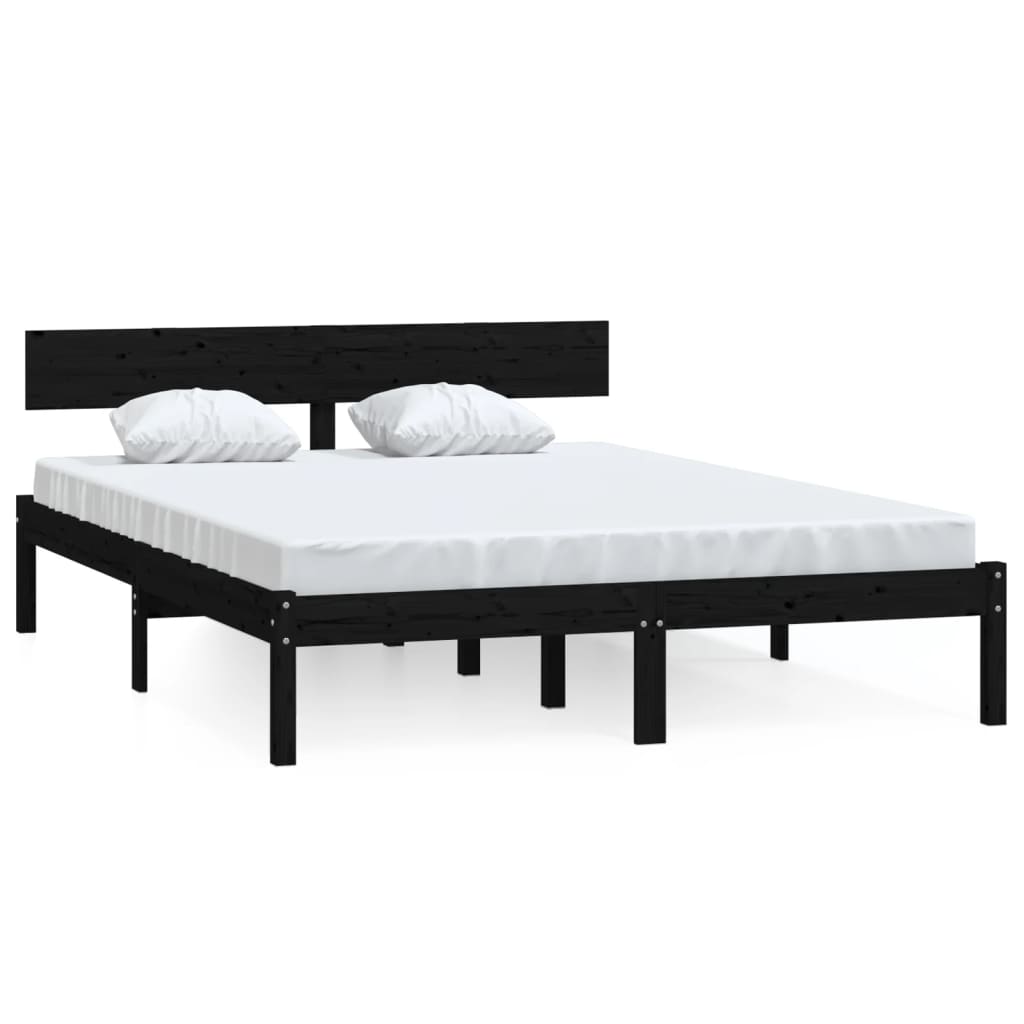 Bed Frame | Black | Solid pinewood | Double Bed | Durable | Bed Frame