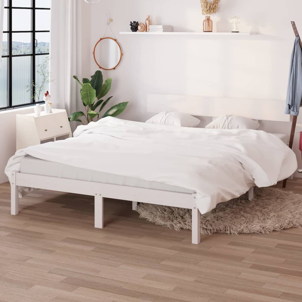 Bed Frame | White | Solid Pine Wood | King Size | Classic/Traditional